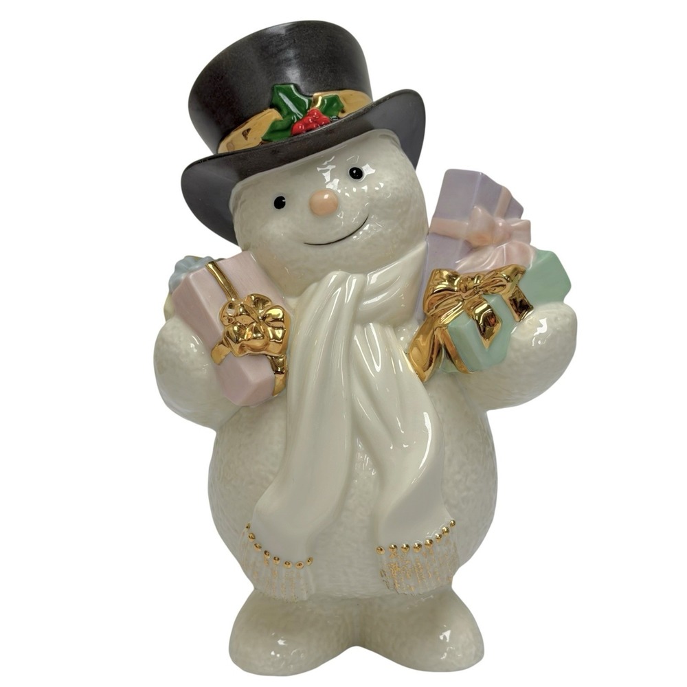 Vintage 1999 Lenox Ivory Snowman Porcelain Christmas Figurine "Special Delivery"